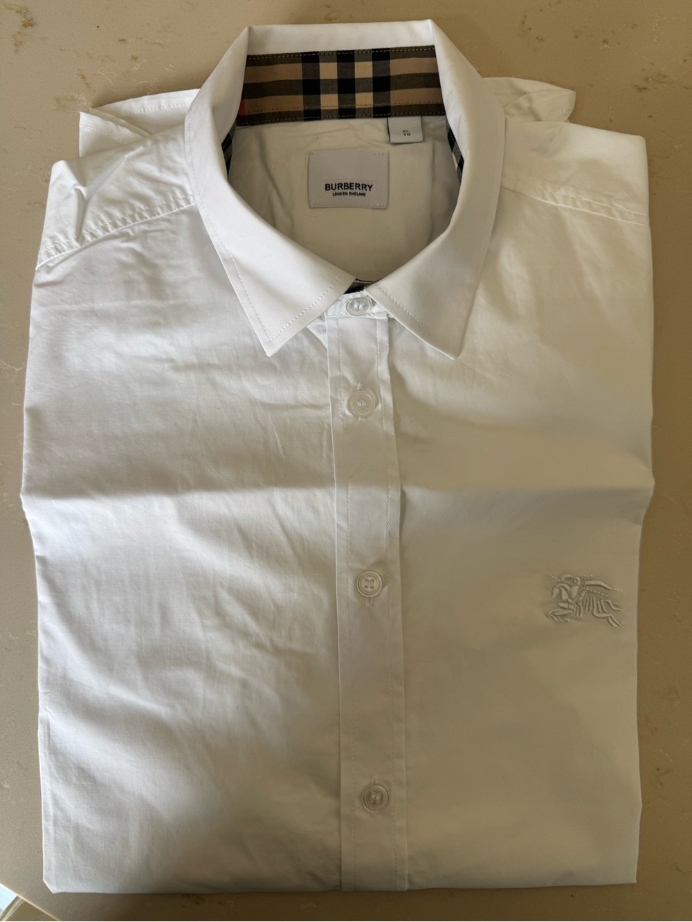 Burberry White Dress Shirt with Signature Check Trim